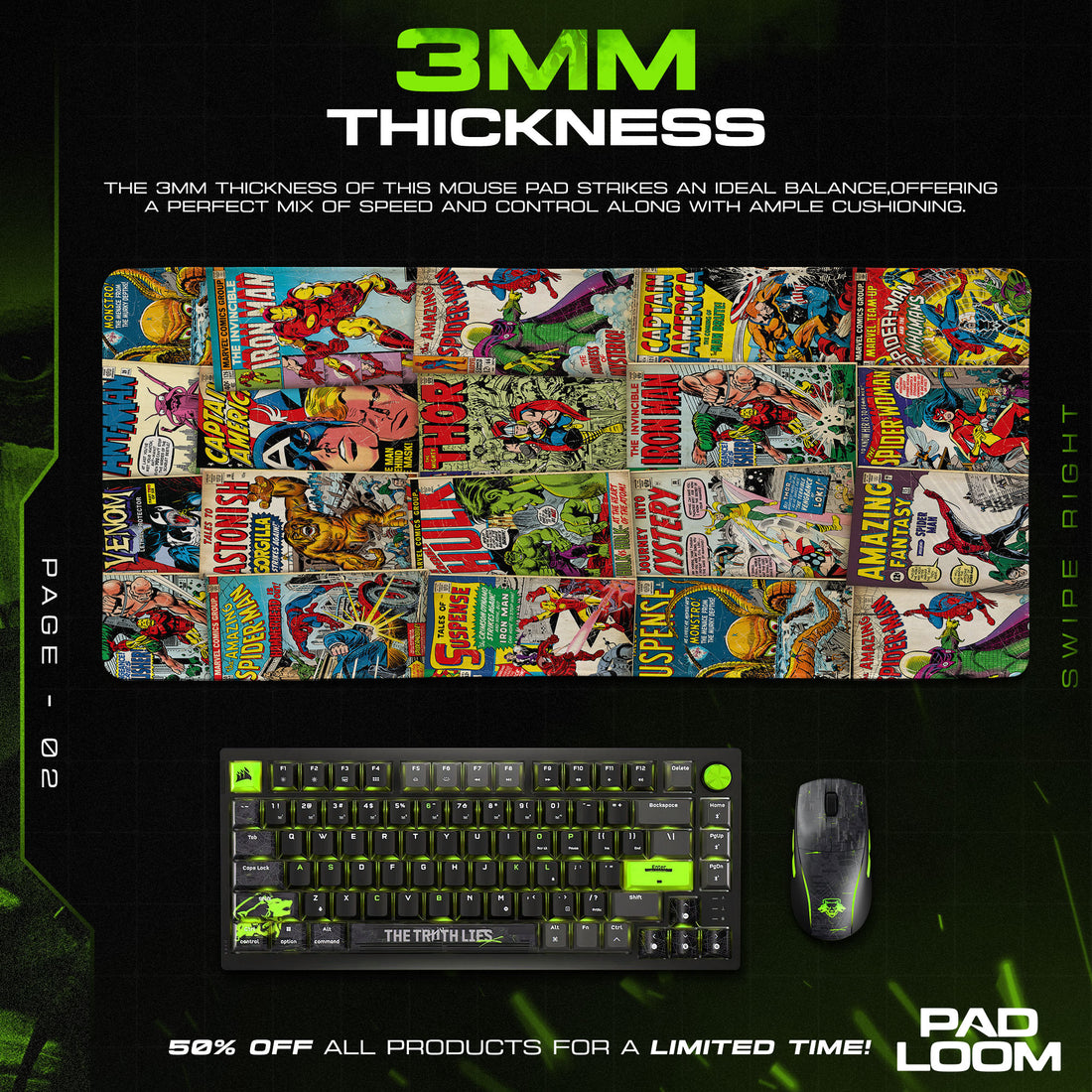 Marvel Comics Collage Mouse Pad, Superhero Gamer Desk Mat