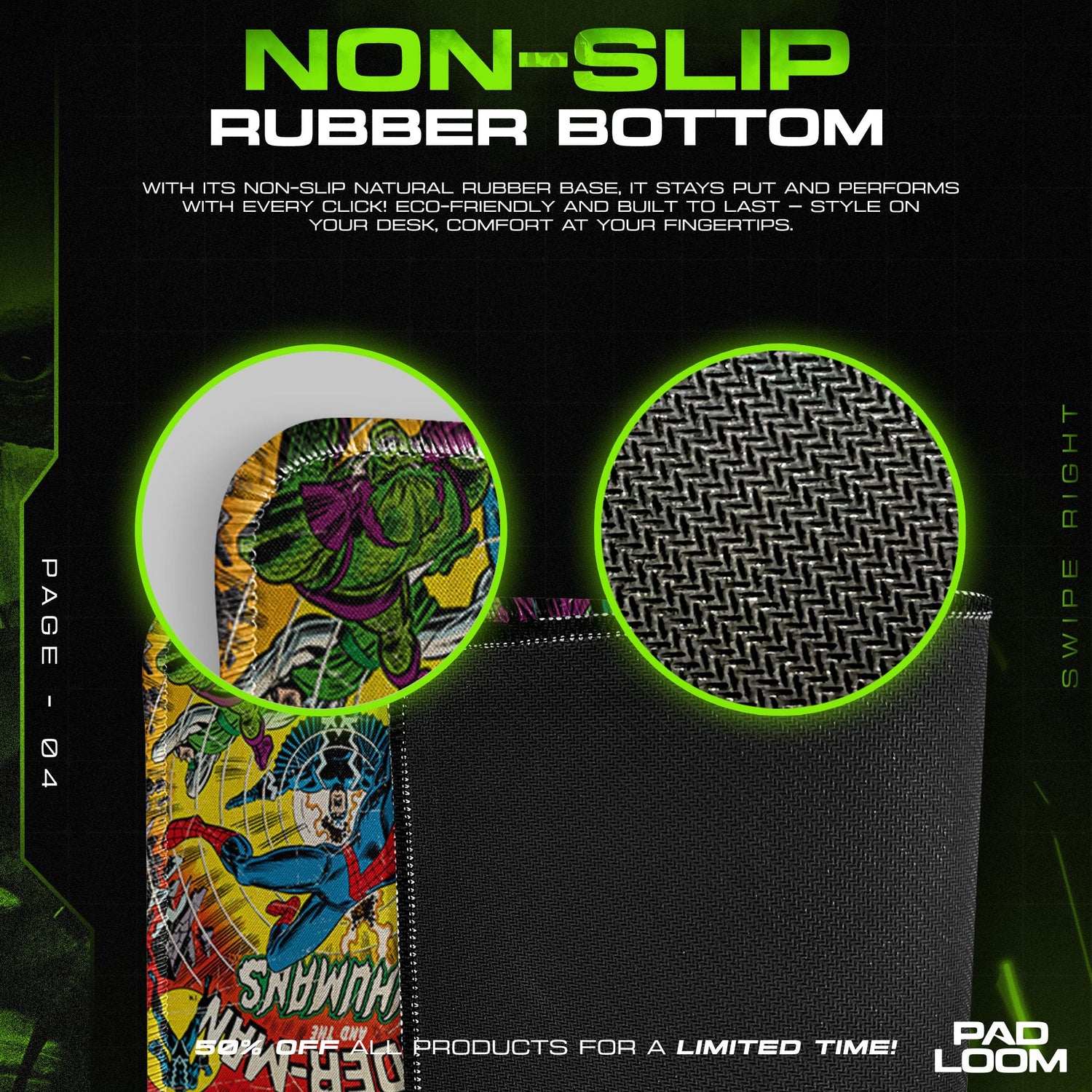 Marvel Comics Collage Mouse Pad, Superhero Gamer Desk Mat Padloom