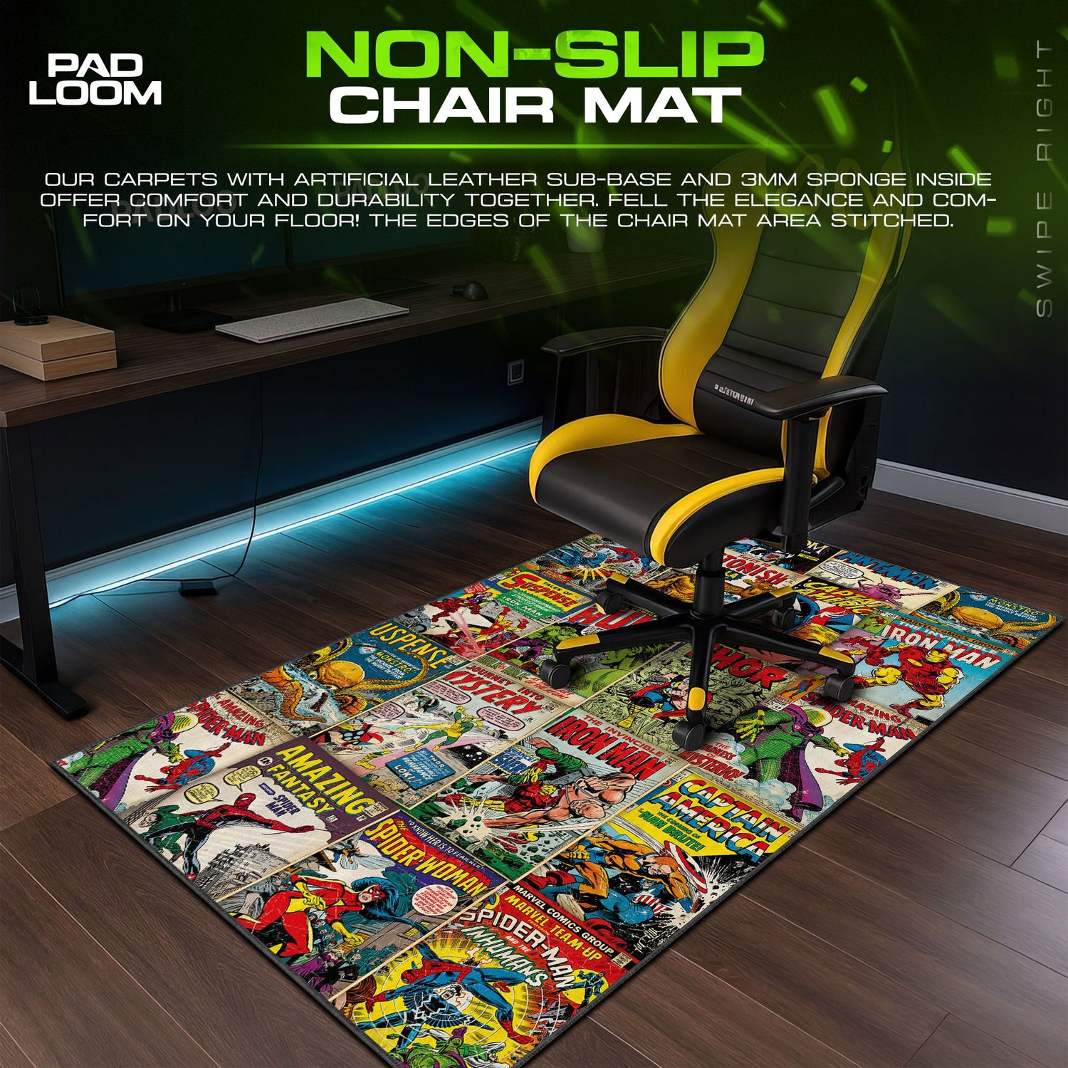 Marvel Comics Collage Mouse Pad, Superhero Gamer Desk Mat Padloom