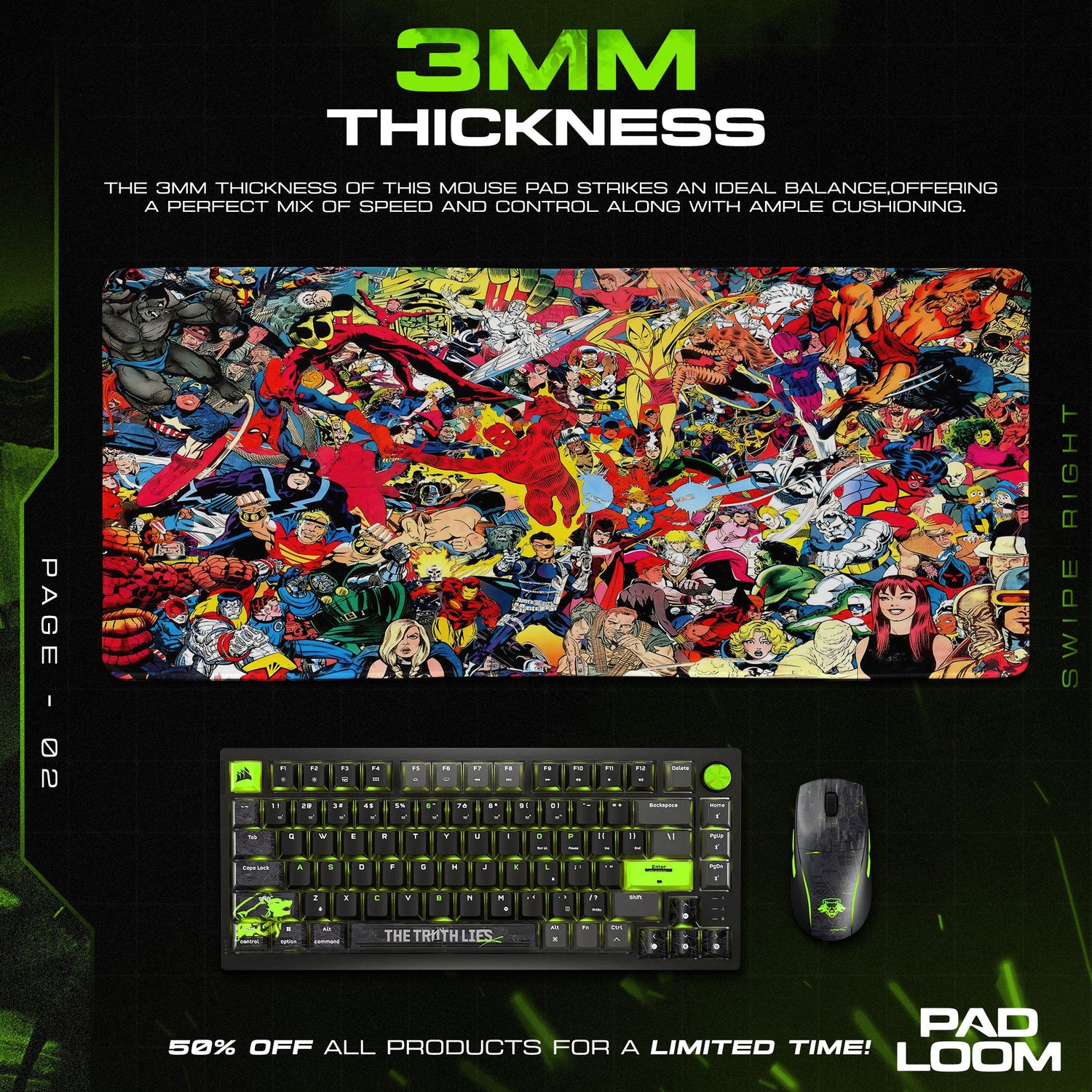 Marvel Comics Mouse Pad, Classic Heroes Collage Desk Mat Padloom