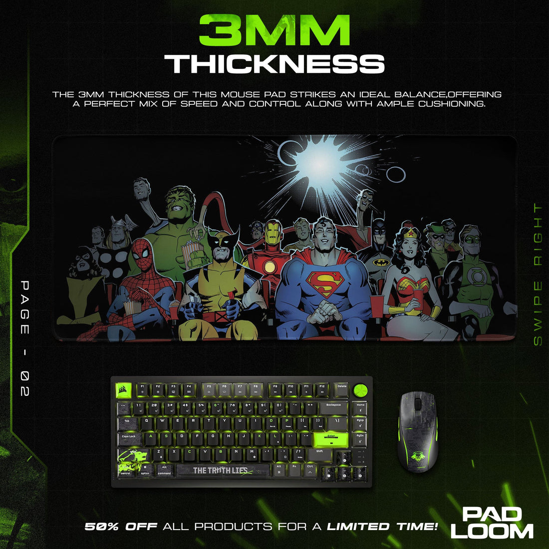 Marvel & DC Heroes Mouse Pad - Cinematic Showdown Gaming Desk Mat Padloom