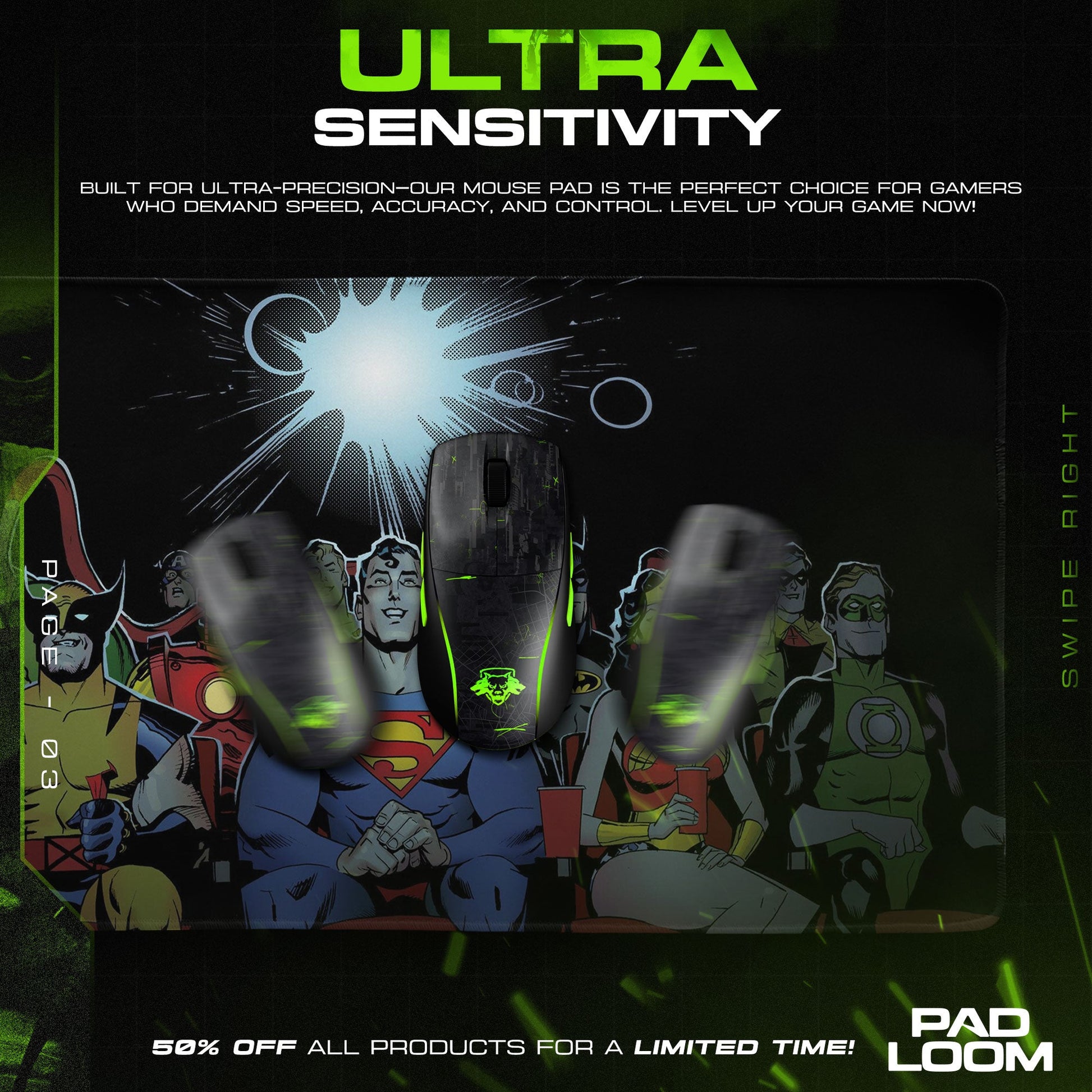 Marvel & DC Heroes Mouse Pad - Cinematic Showdown Gaming Desk Mat Padloom