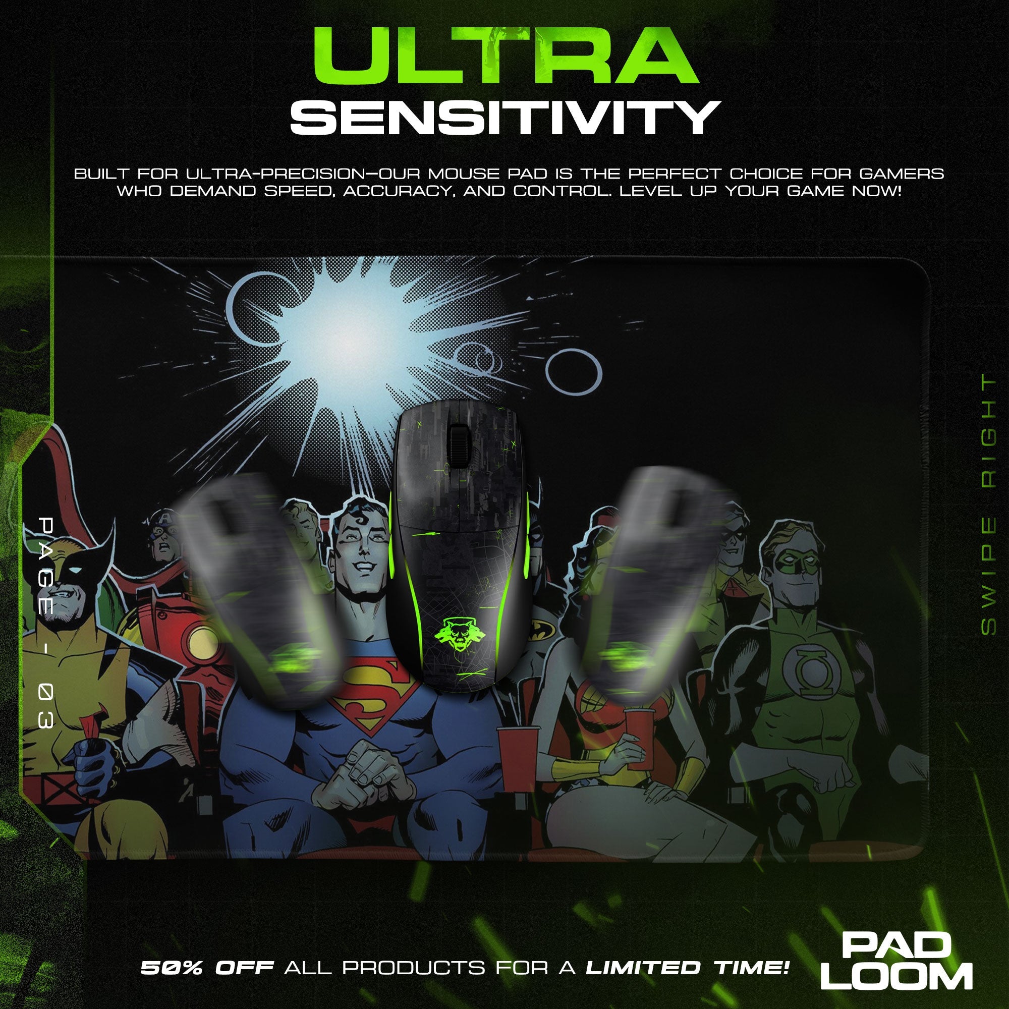 Marvel & DC Heroes Mouse Pad - Cinematic Showdown Gaming Desk Mat Padloom