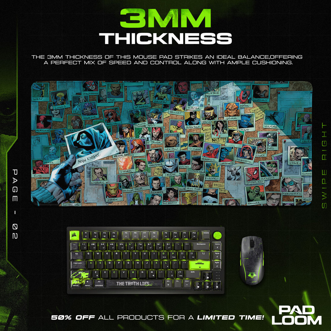 Marvel Heroes Collage Mouse Pad, Comic Gaming Desk Mat