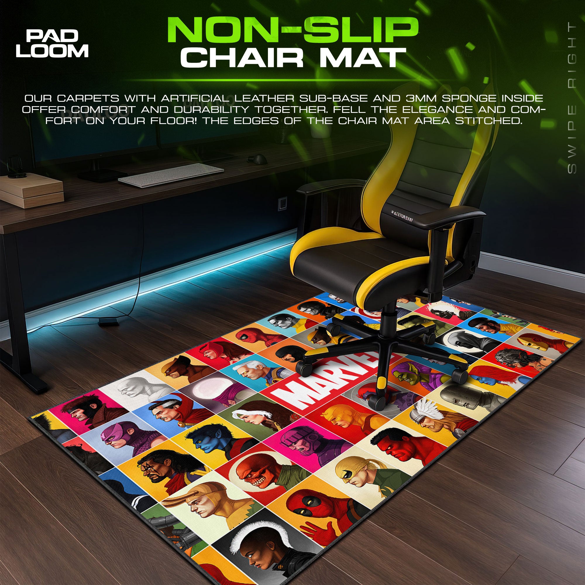 Marvel Heroes Grid Mouse Pad, Comic Gaming Desk Mat