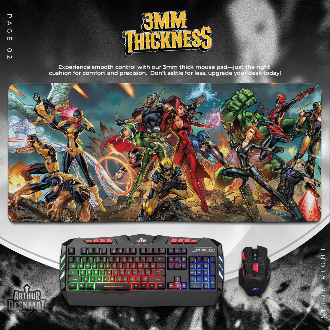 Marvel Heroes Mouse Pad, Epic Battle Comic Desk Mat