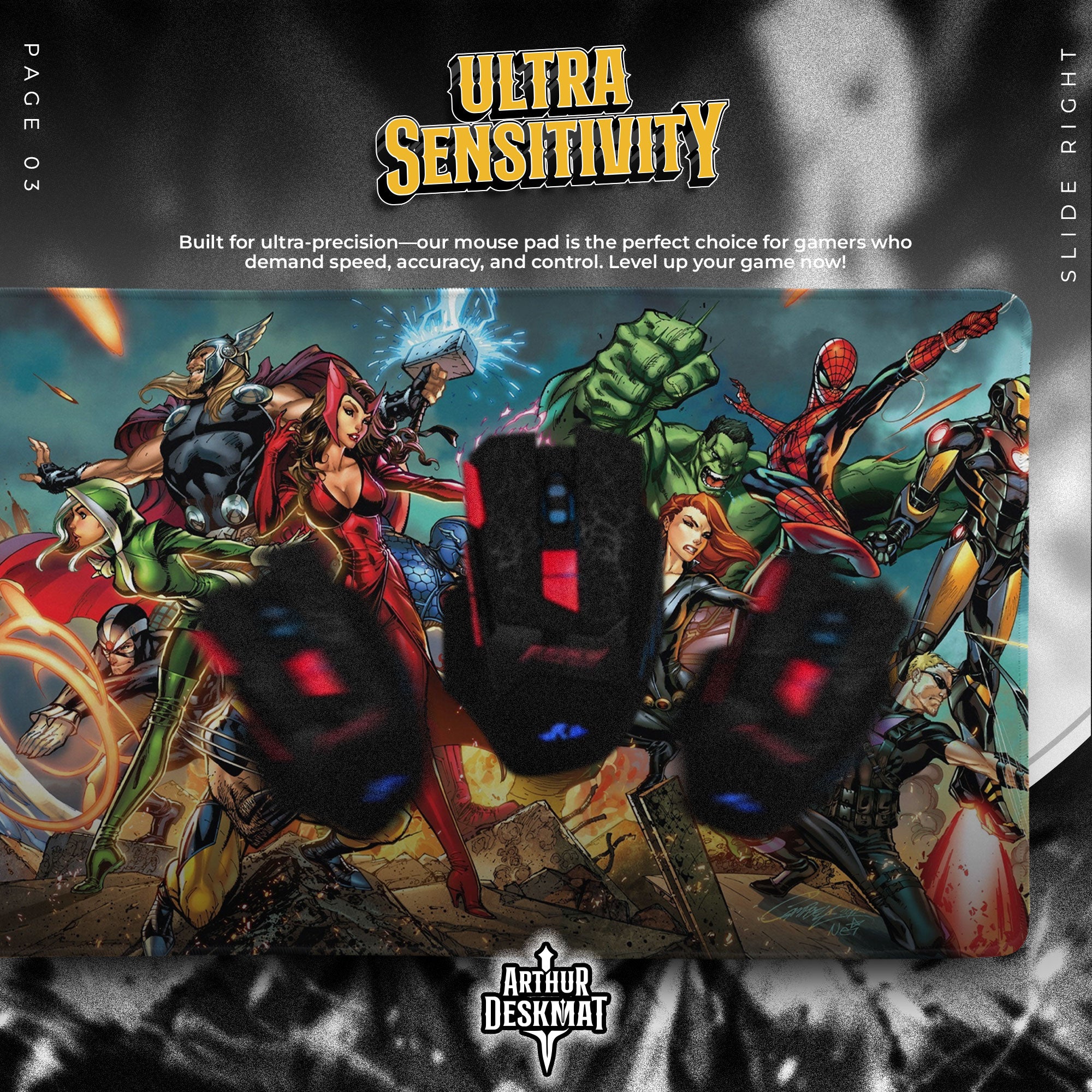 Marvel Heroes Mouse Pad, Epic Battle Comic Desk Mat