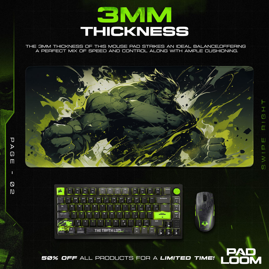 Marvel Hulk Rage Mouse Pad, Cartoon Desk Mat