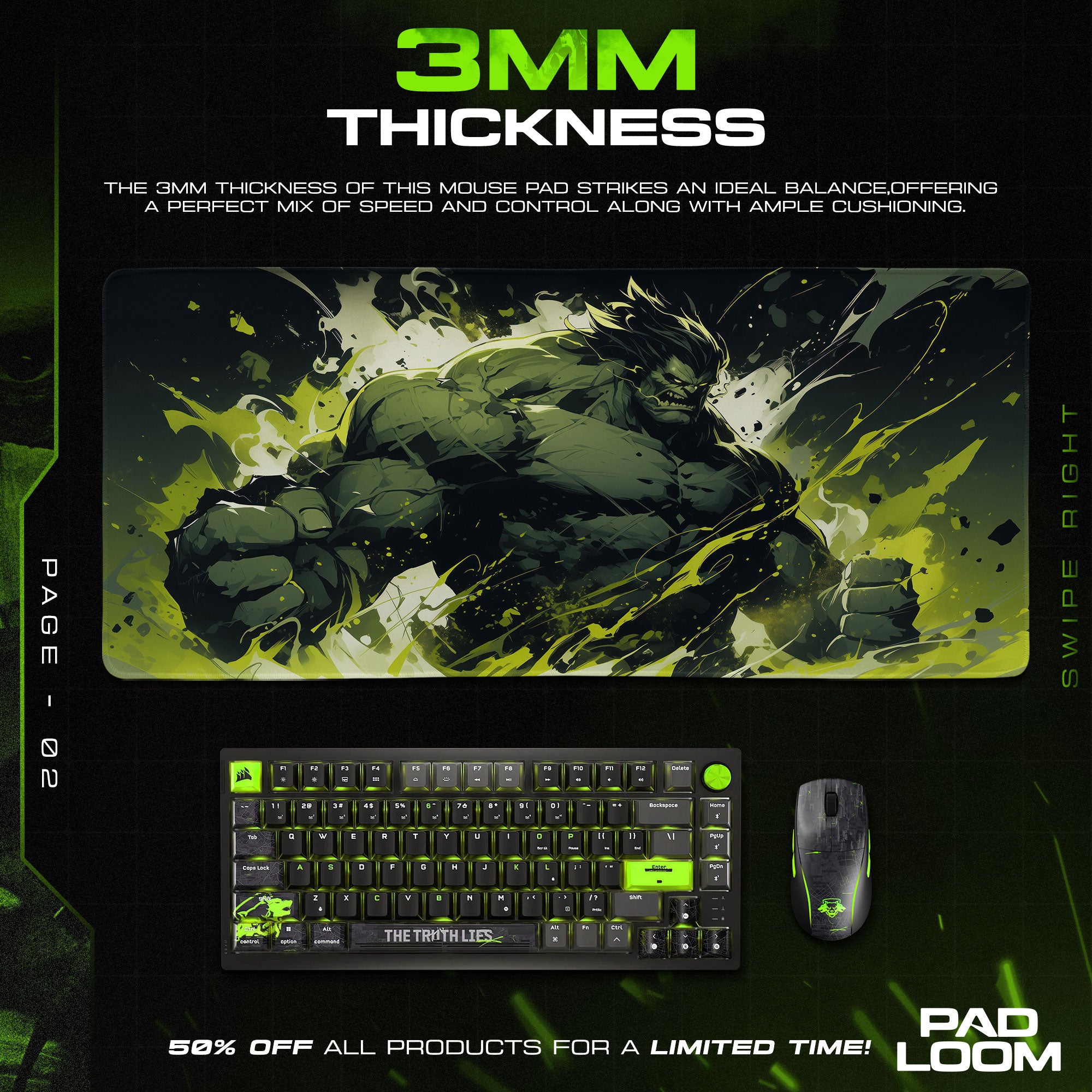 Marvel Hulk Rage Mouse Pad, Cartoon Desk Mat
