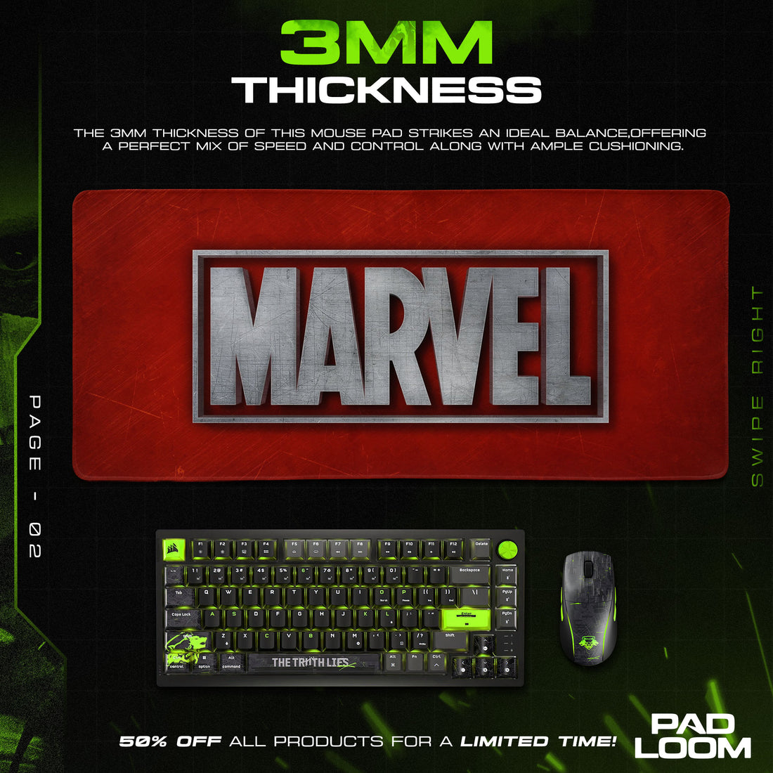 Marvel Logo Red Mouse Pad, Marvel Gamer Desk Mat