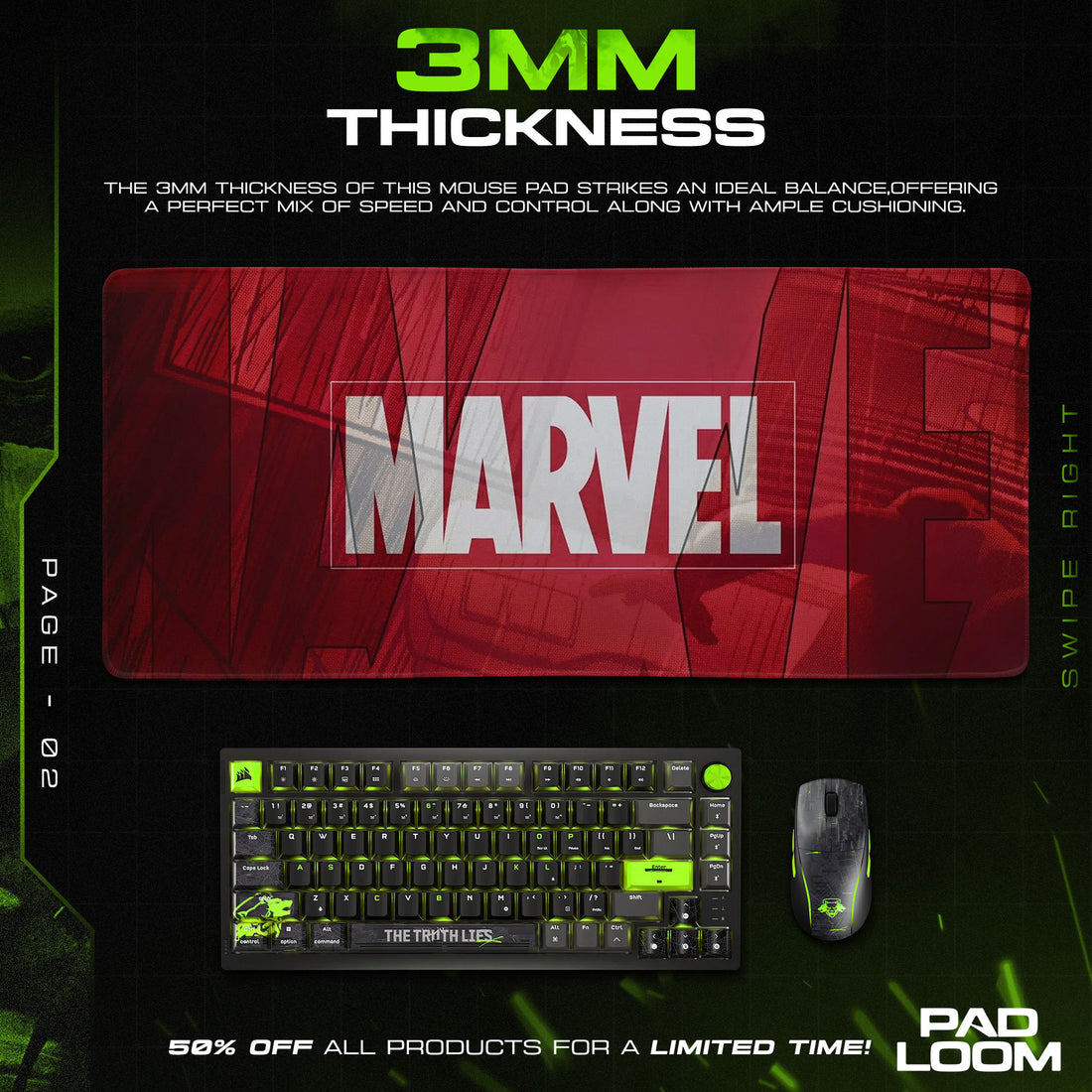 Marvel Logo White Mouse Pad, Marvel Gamer Desk Mat