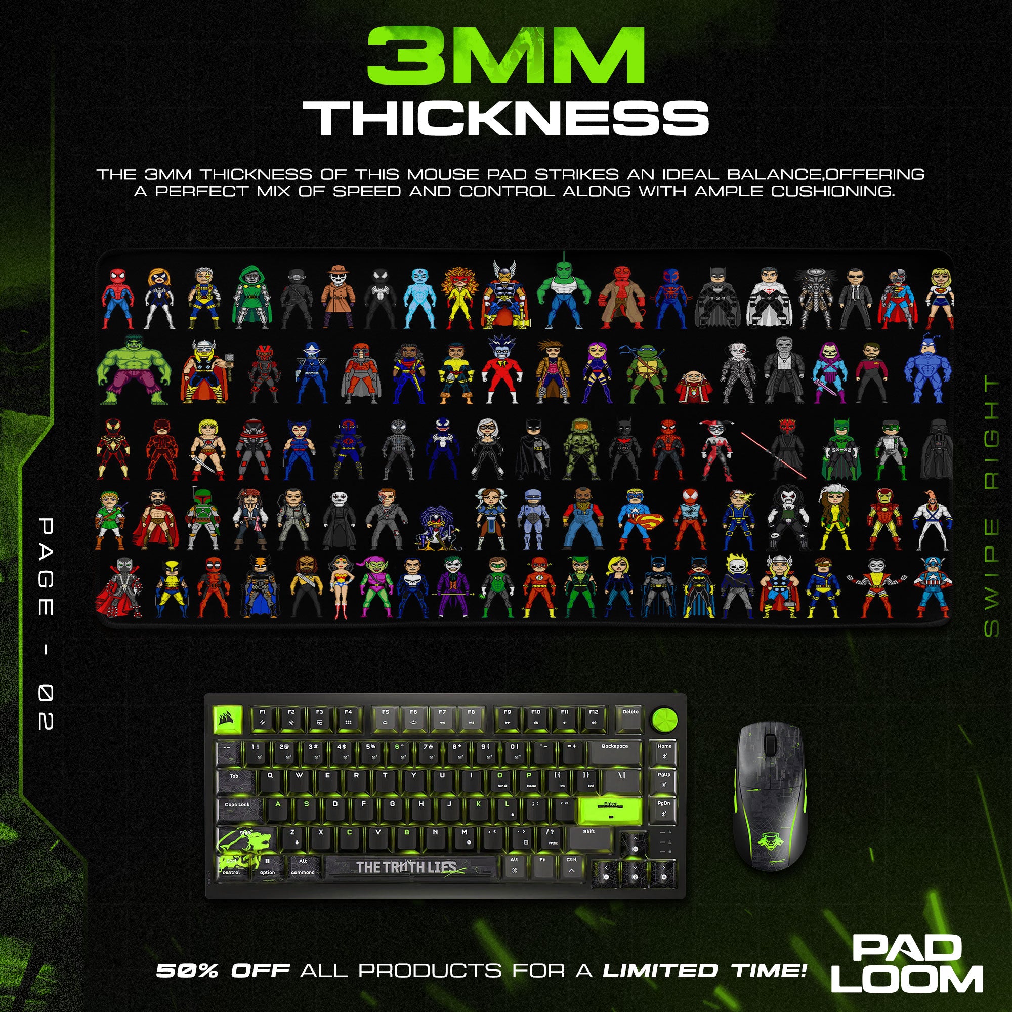 Marvel Mouse Pad, Pixel Heroes Gaming Desk Mat