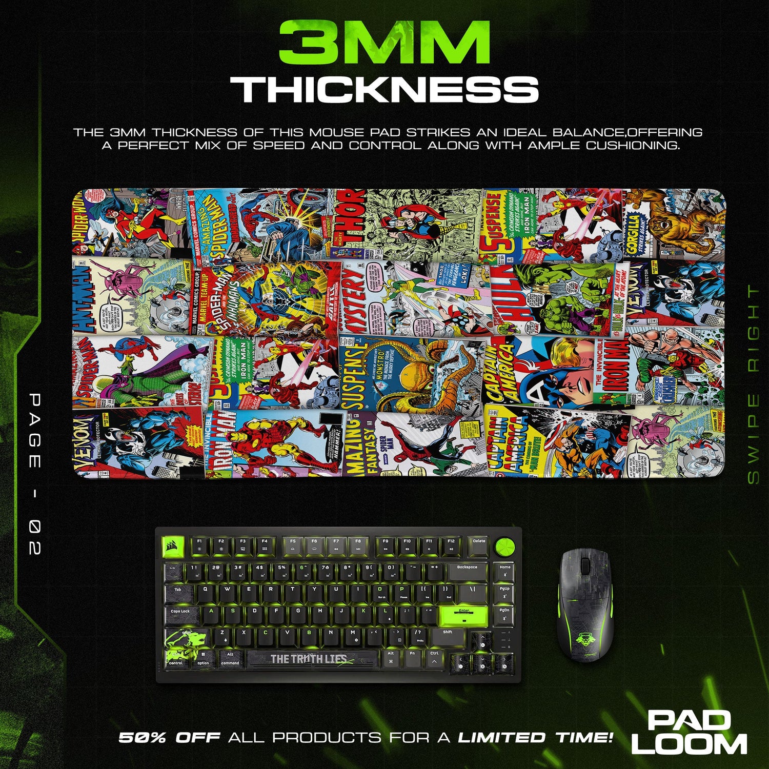 Marvel Retro Covers Mouse Pad, Superhero Gamer Desk Mat Padloom
