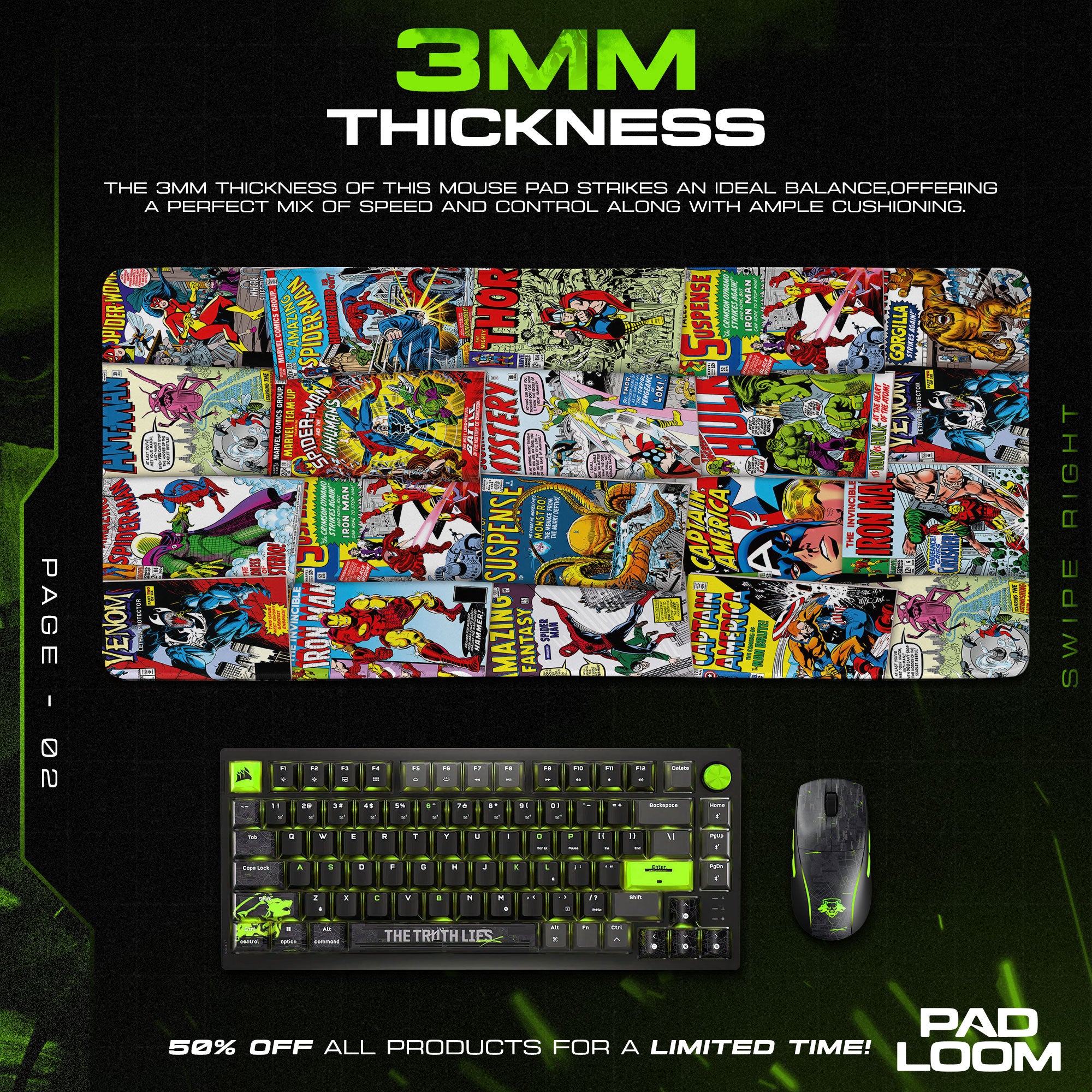 Marvel Retro Covers Mouse Pad, Superhero Gamer Desk Mat