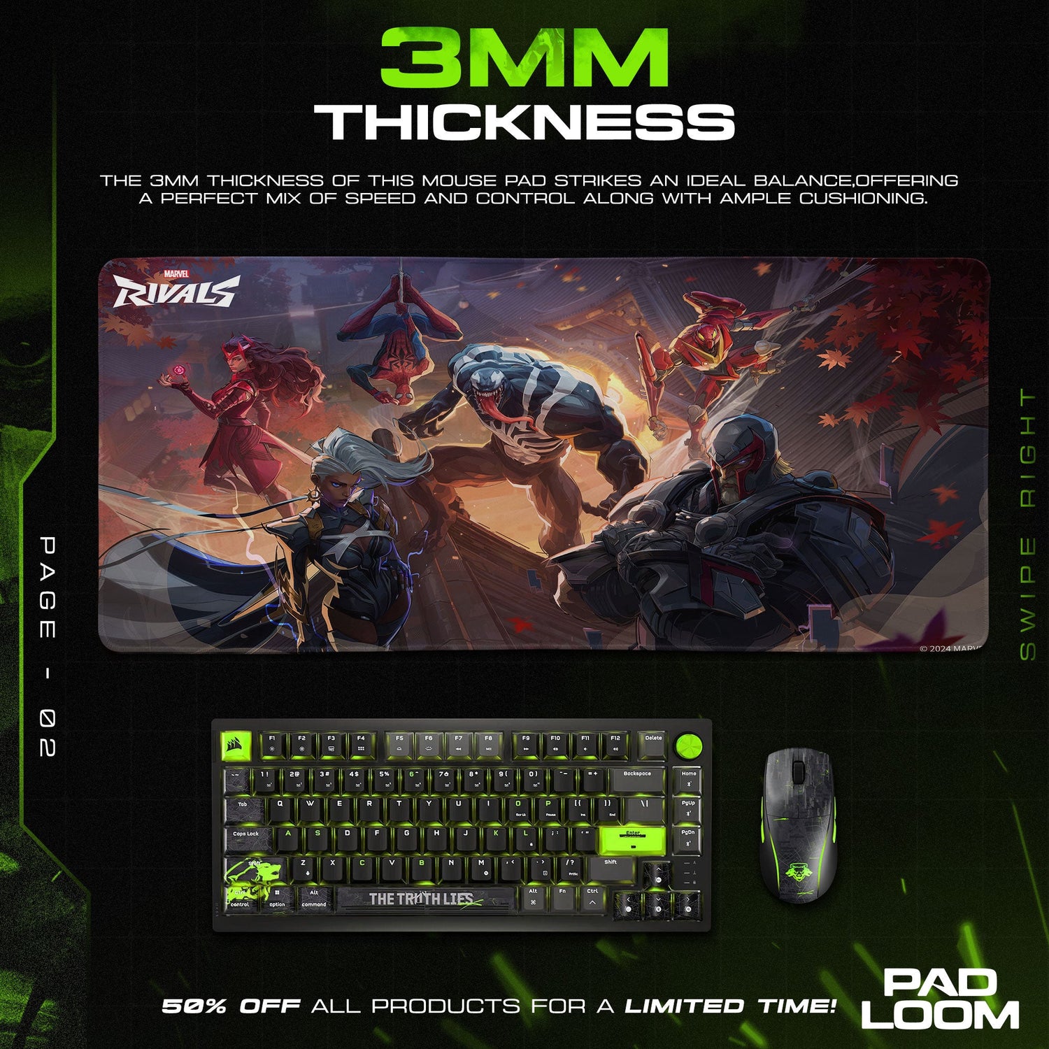 Marvel Rivals Heroes Battle Mouse Pad, Gaming Desk Mat Padloom
