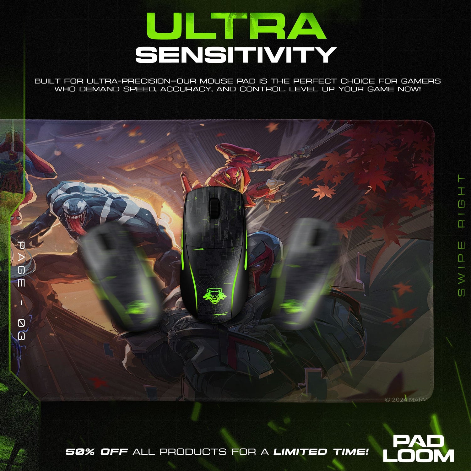 Marvel Rivals Heroes Battle Mouse Pad, Gaming Desk Mat Padloom
