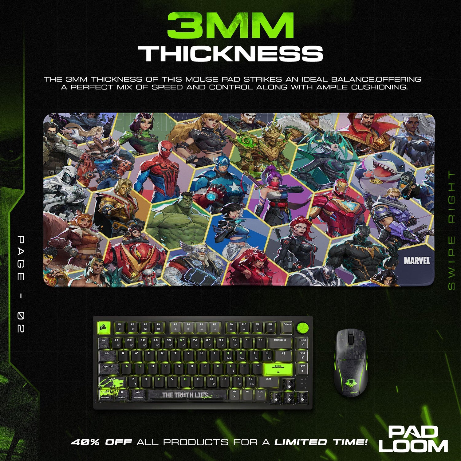 Marvel Rivals Heroes Mouse Pad, Superhero Gaming Desk Mat Padloom