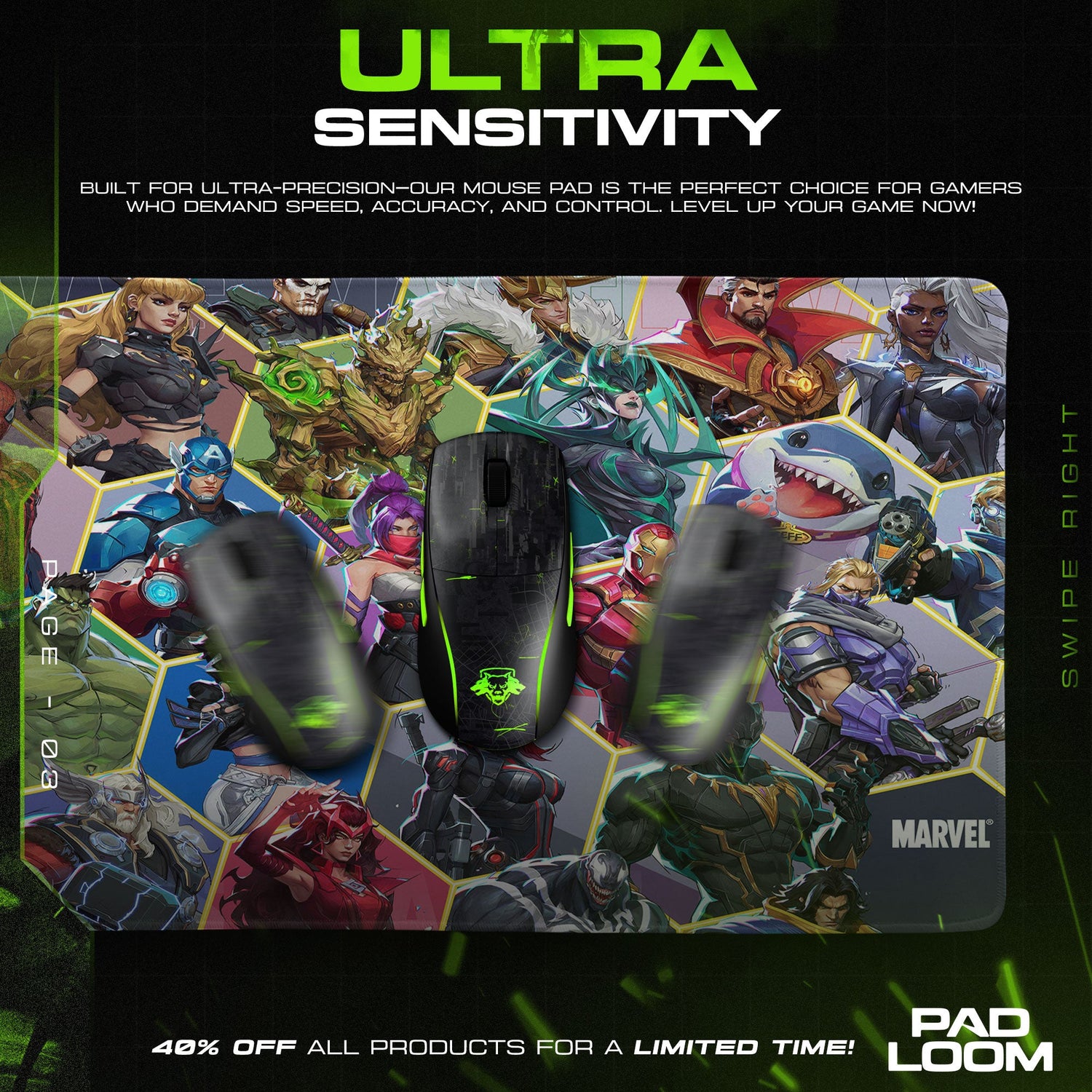 Marvel Rivals Heroes Mouse Pad, Superhero Gaming Desk Mat Padloom