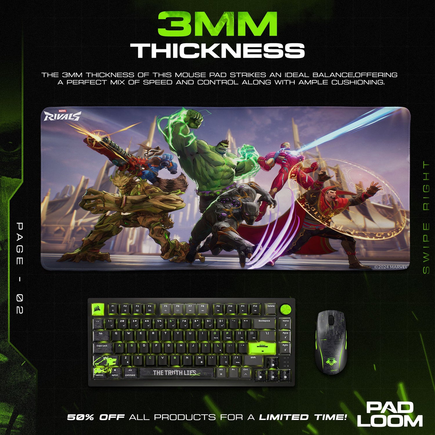 Marvel Rivals Heroes Unite Mouse Pad, Epic Gaming Desk Mat Padloom