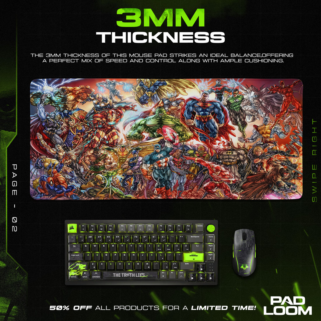 Marvel Superheroes Epic Battle Mouse Pad, Cartoon Desk Mat