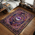 Pokemon Master Ball art with royal purple floral patterns and Gotcha text area rug and floor mat