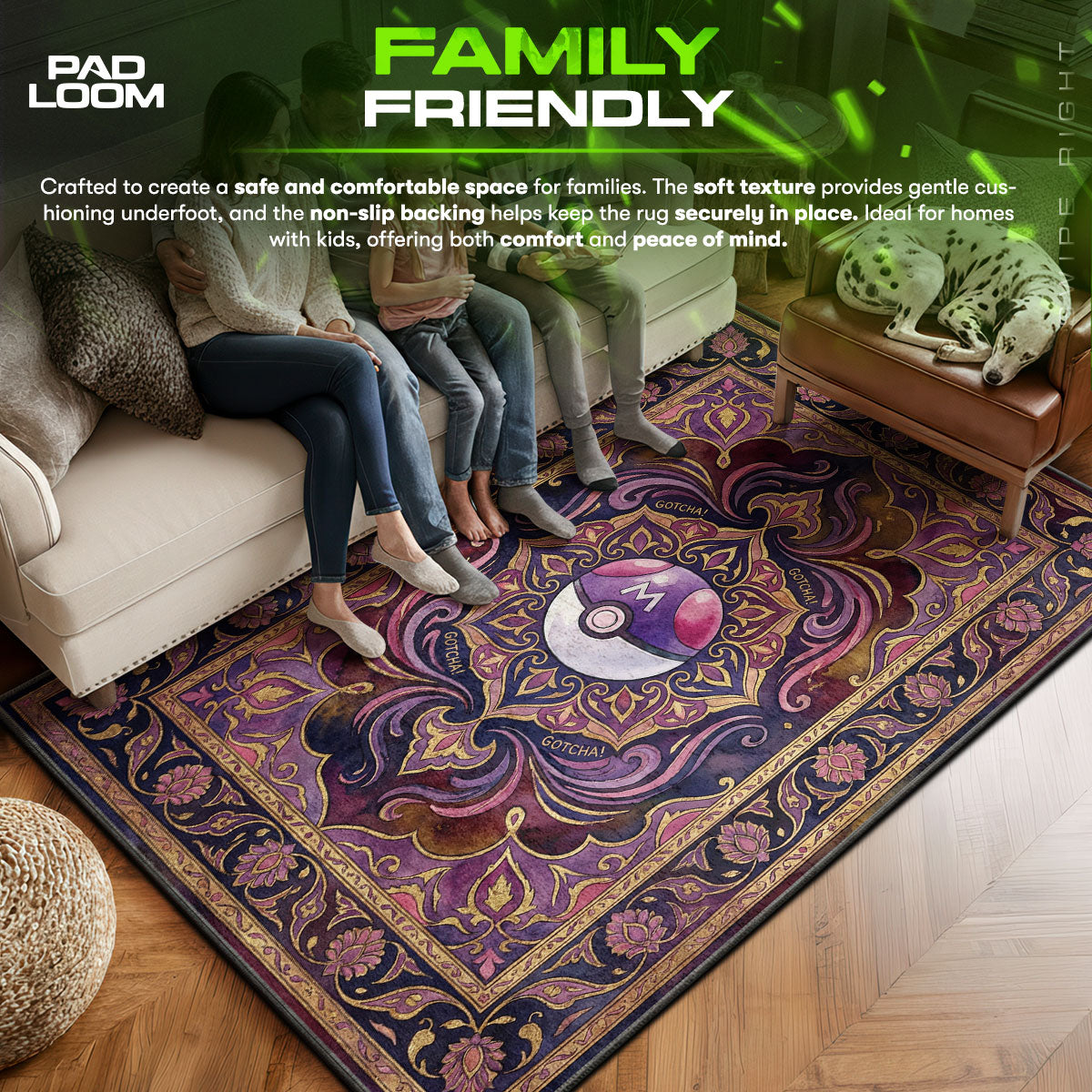 Master area rug showing full home decor artwork