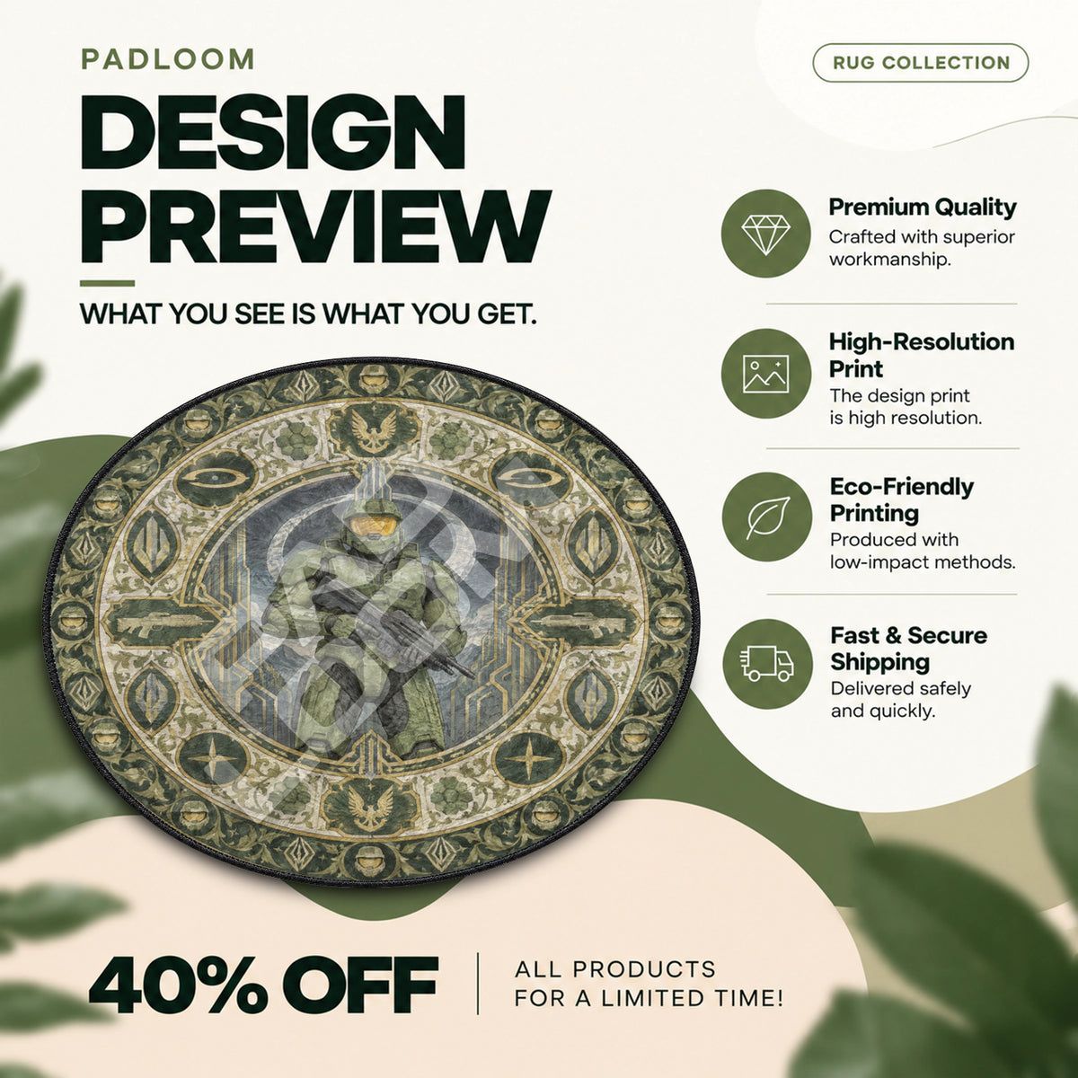 Master Chief Medallion Round Rug - Halo Chair Mat