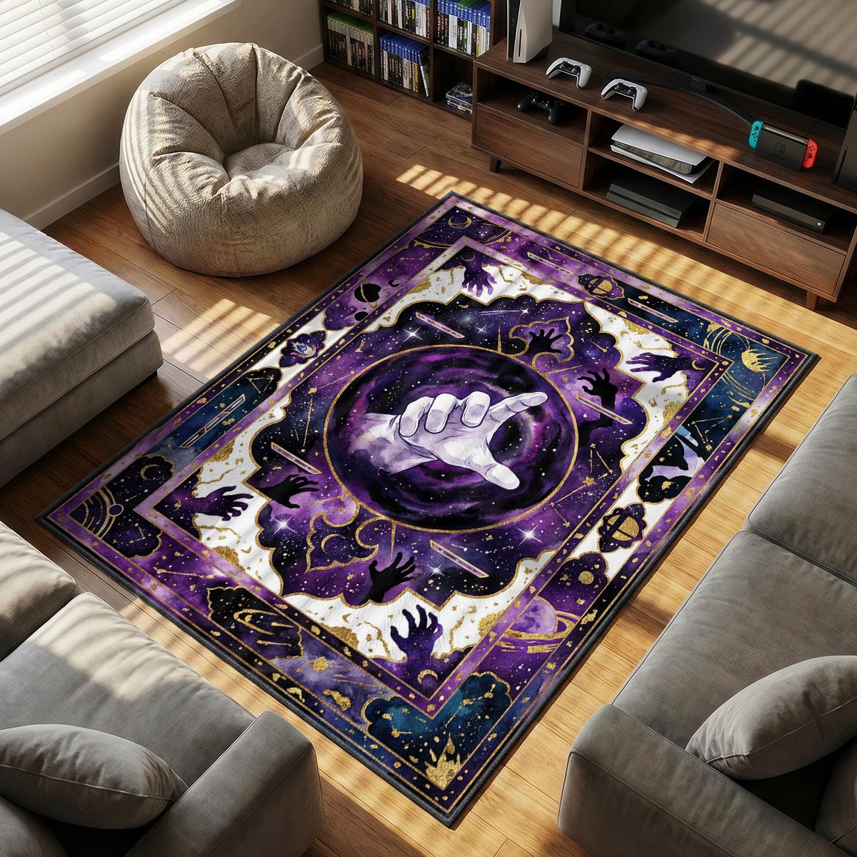 Master Hand themed area rug for home decor fans