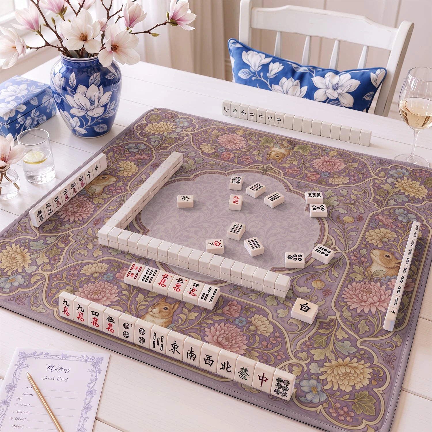 Mauve Squirrel mahjong mat – M (60x60 cm) and L (81x81 cm) sizes