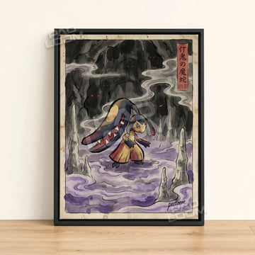 Mawile Cavern Pokemon poster - framed canvas wall art in a black frame