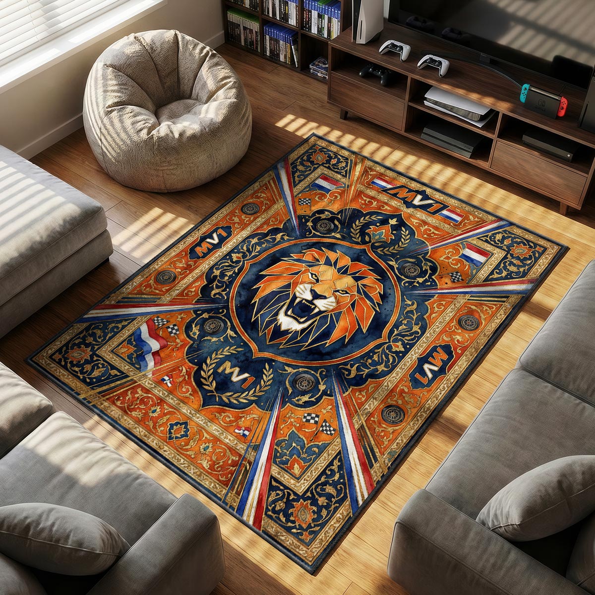 Max Verstappen themed area rug for home decor fans