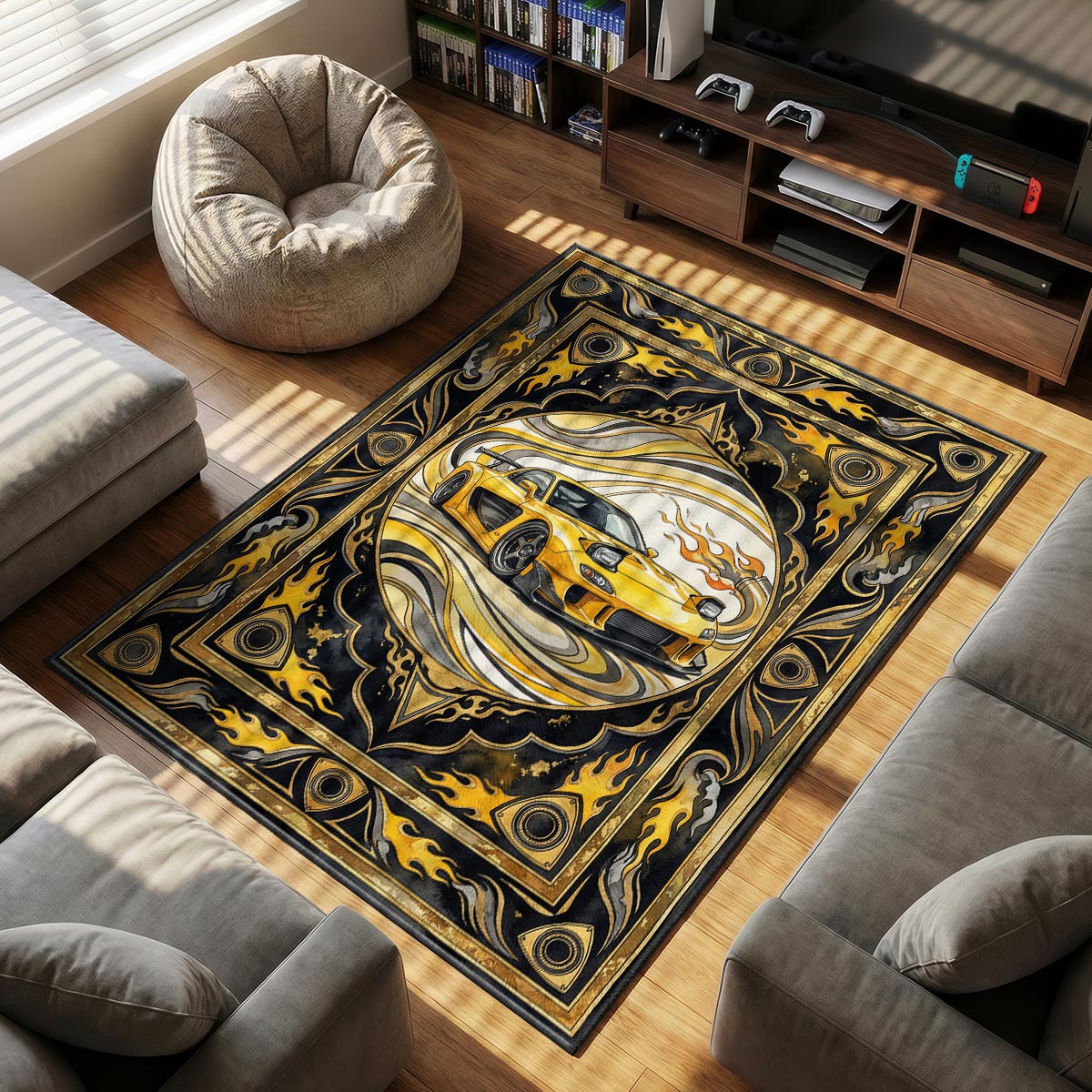 Mazda RX7 themed area rug for home decor fans