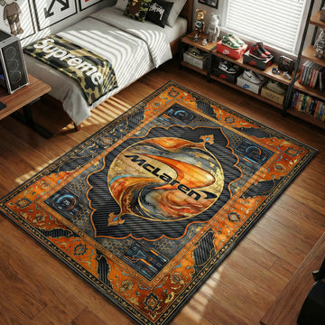 McLaren logo carbon fiber telemetry data orange dark grey hypebeast area rug