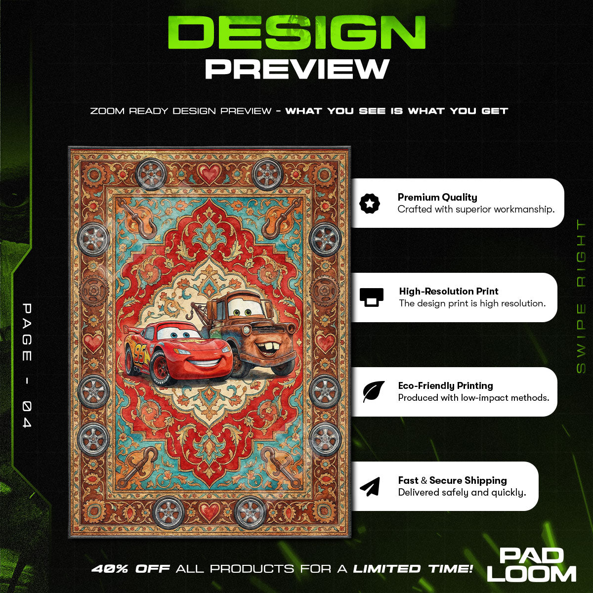McQueen Mater Cars Movie Kids Bedroom rug — main product view