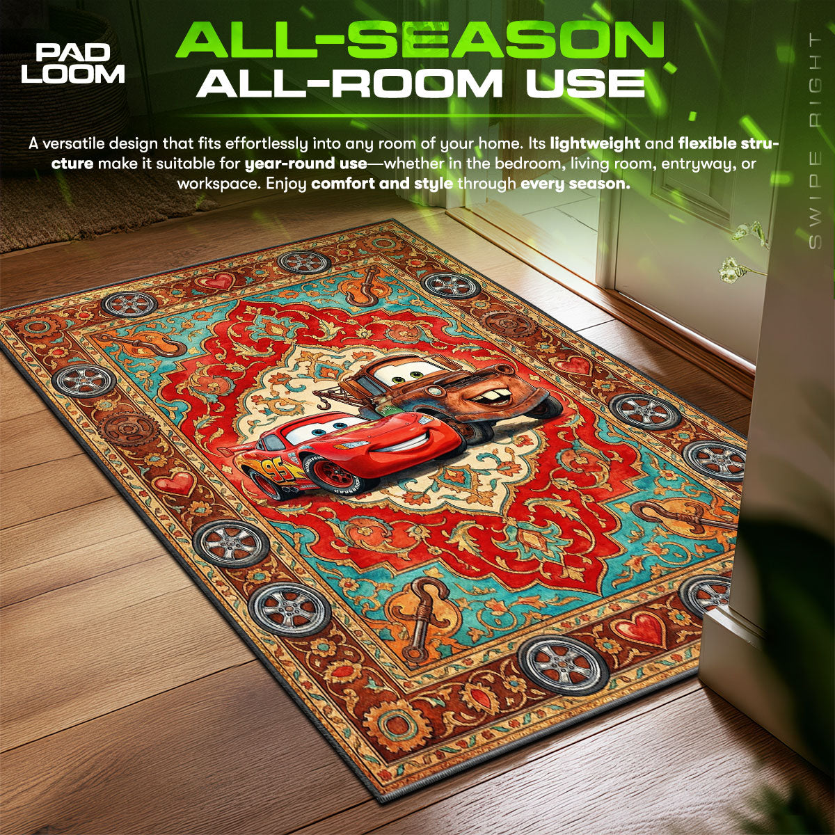 Detailed close-up of McQueen rug pattern
