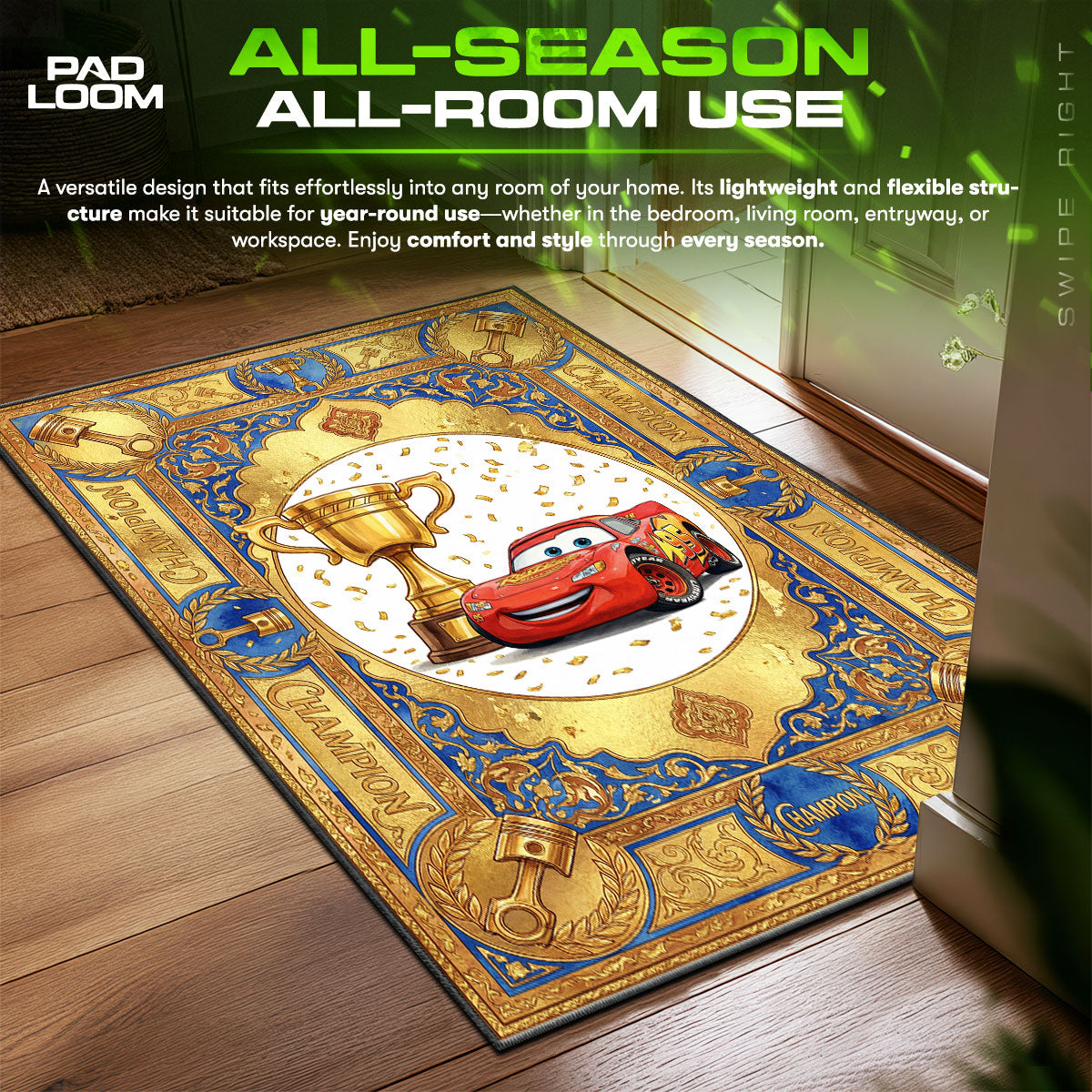 McQueen Champion Cars Movie Kids Bedroom fan rug — premium quality print