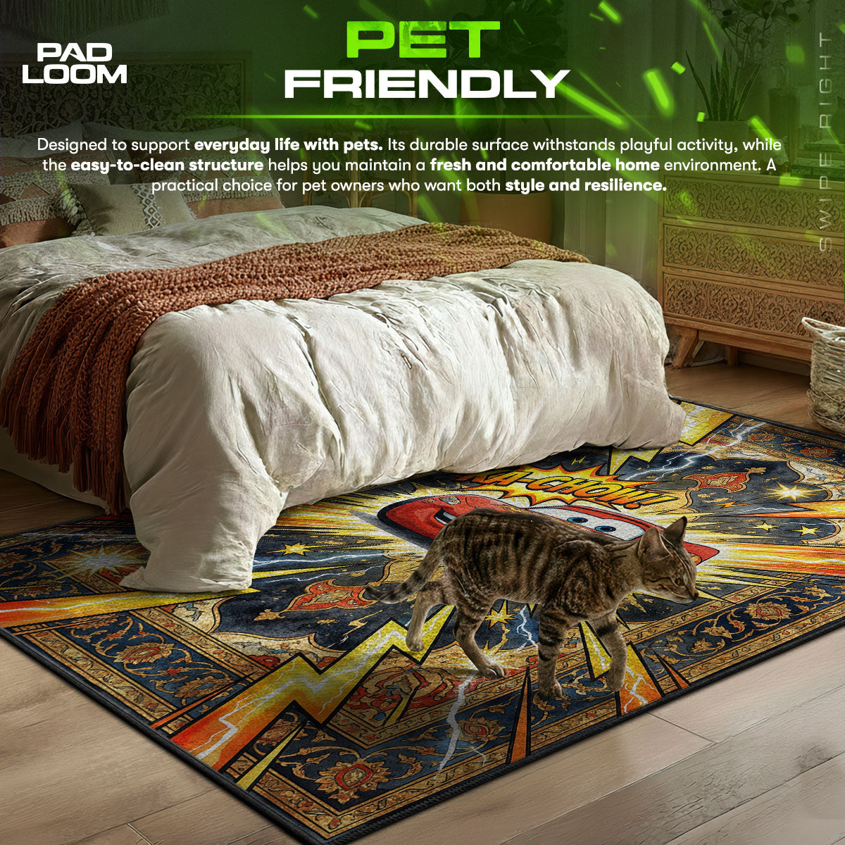 McQueen Ka themed area rug for home decor fans