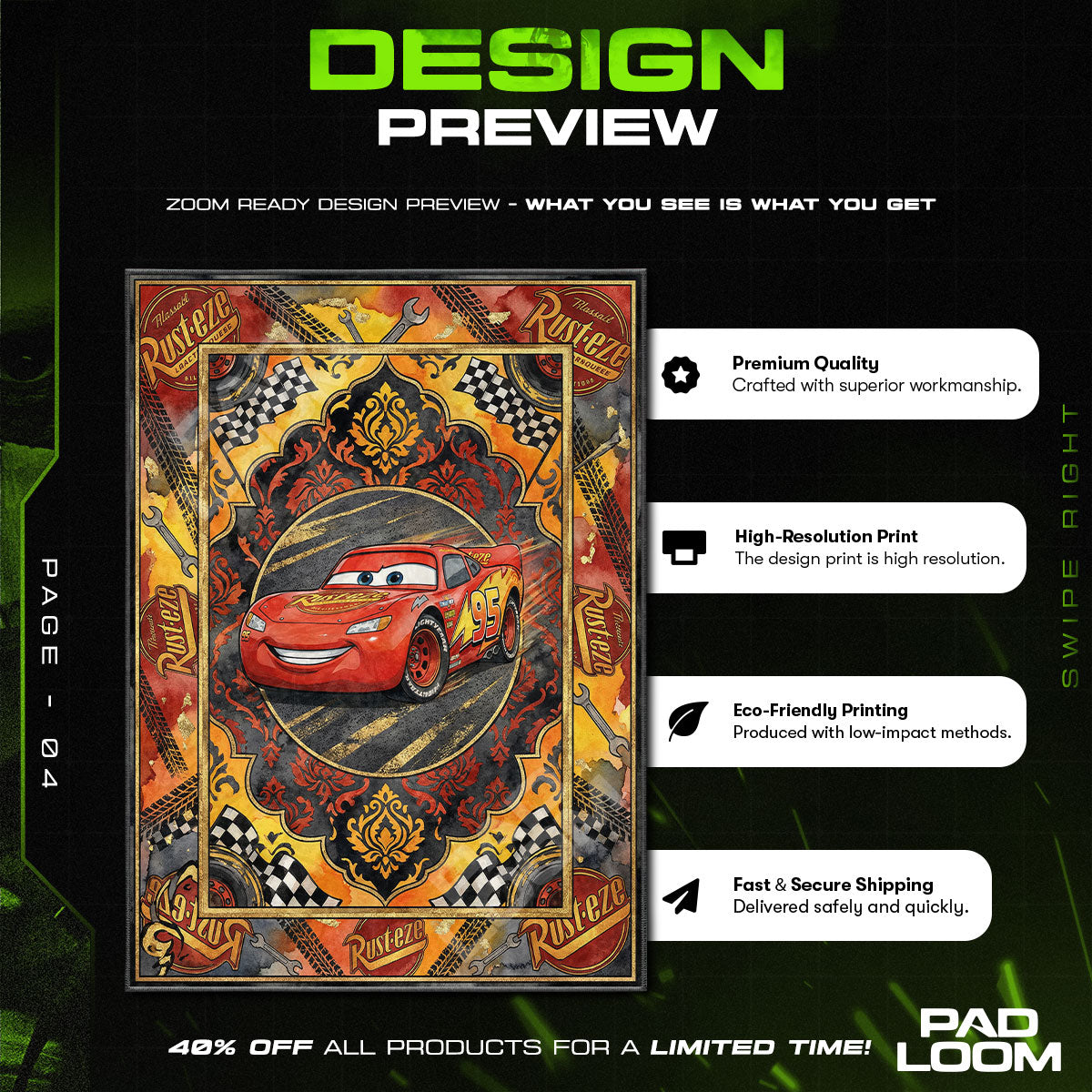Bedroom character design printed on rug