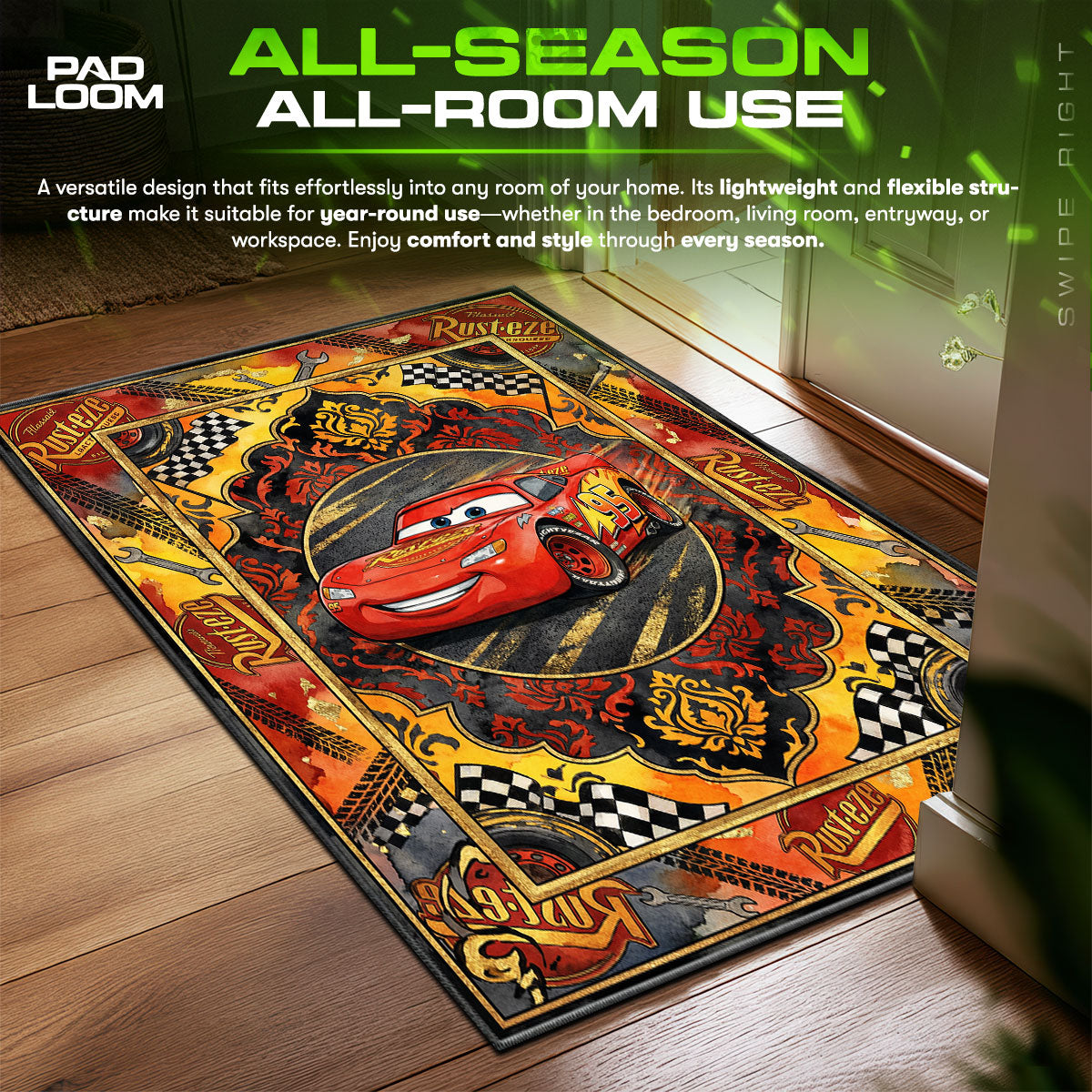 McQueen Rust eze Cars Movie Kids Bedroom fan rug — premium quality print