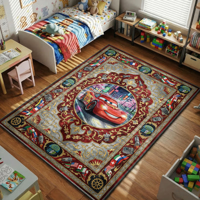 McQueen World Grand Prix Rug — Cars Movie Kids Bedroom Rug