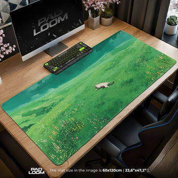 Meadow Nap Cat Mouse Pad - Anime Scenery Desk Mat