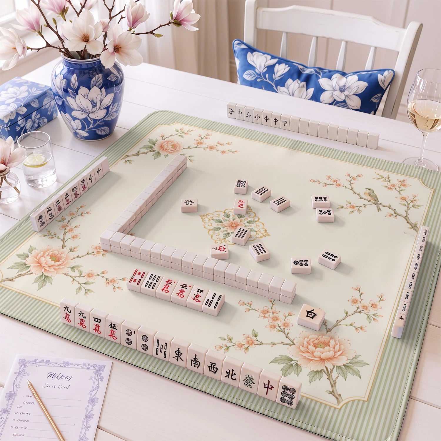 Meadow Songbird mahjong mat – M (60x60 cm) and L (81x81 cm) sizes