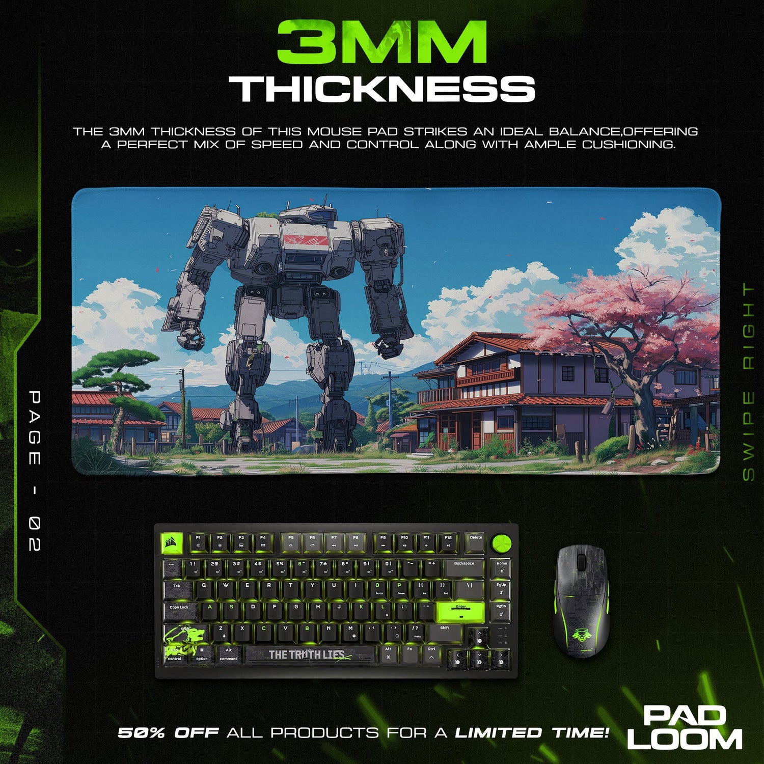 Mecha Mouse Pad, Sakura Village Scene Gaming Desk Mat Padloom
