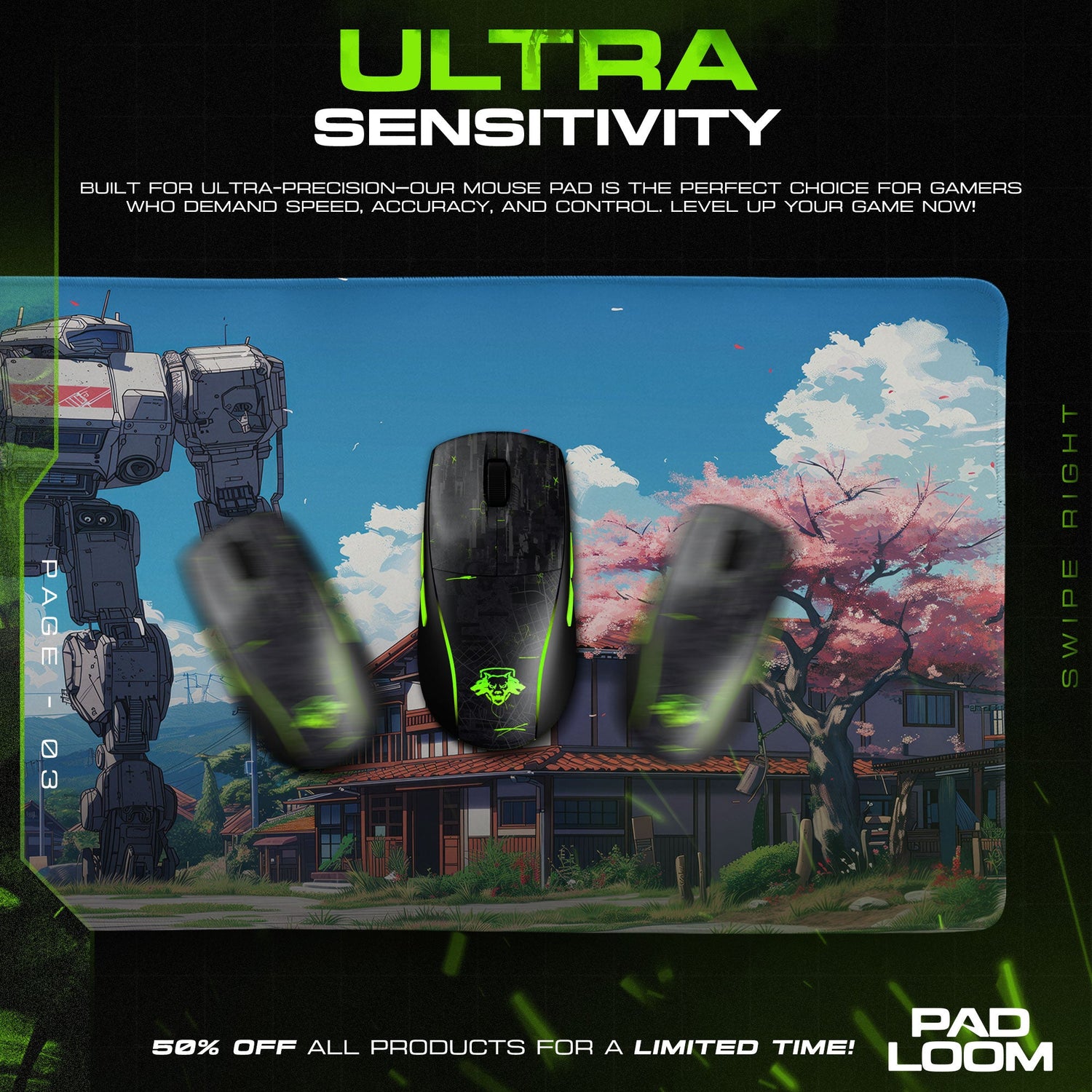 Mecha Mouse Pad, Sakura Village Scene Gaming Desk Mat Padloom