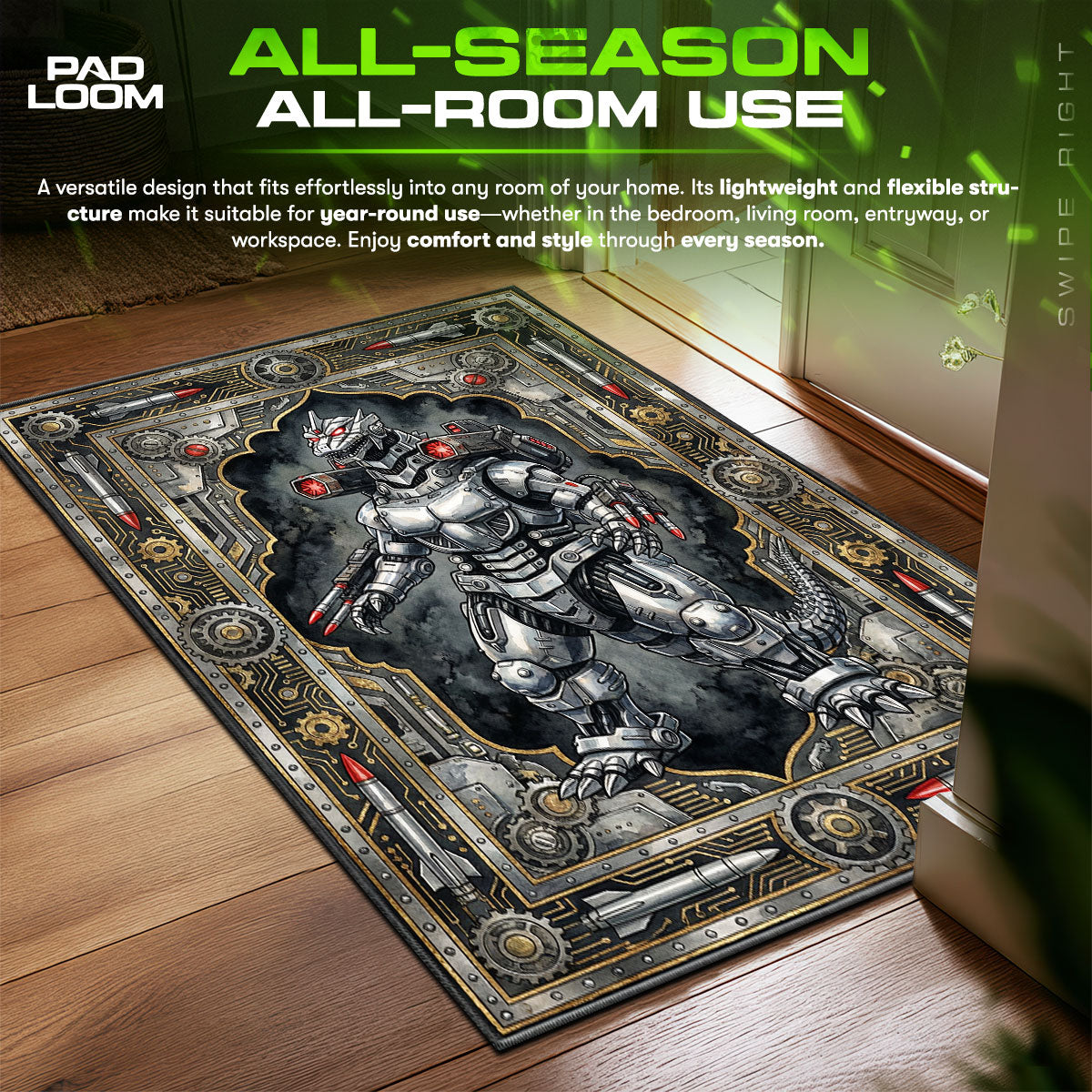 Mechagodzilla Industrial Tapestry Room fan rug — premium quality print