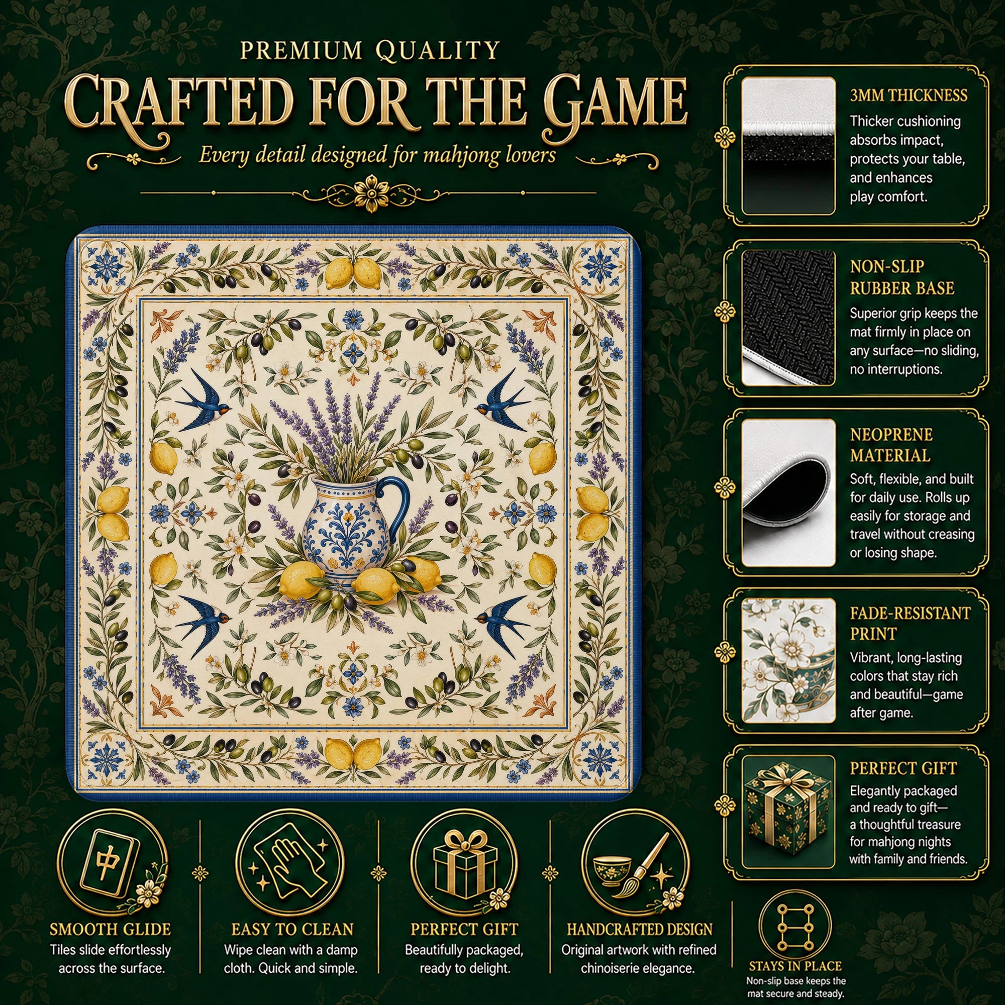 Mediterranean Lemon Mahjong Mat - Mah Jongg Mat