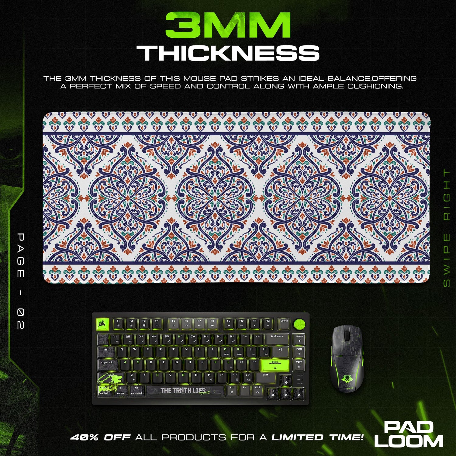 Mediterranean Tile Mouse Pad, Colorful Patterned Gaming Desk Mat Padloom