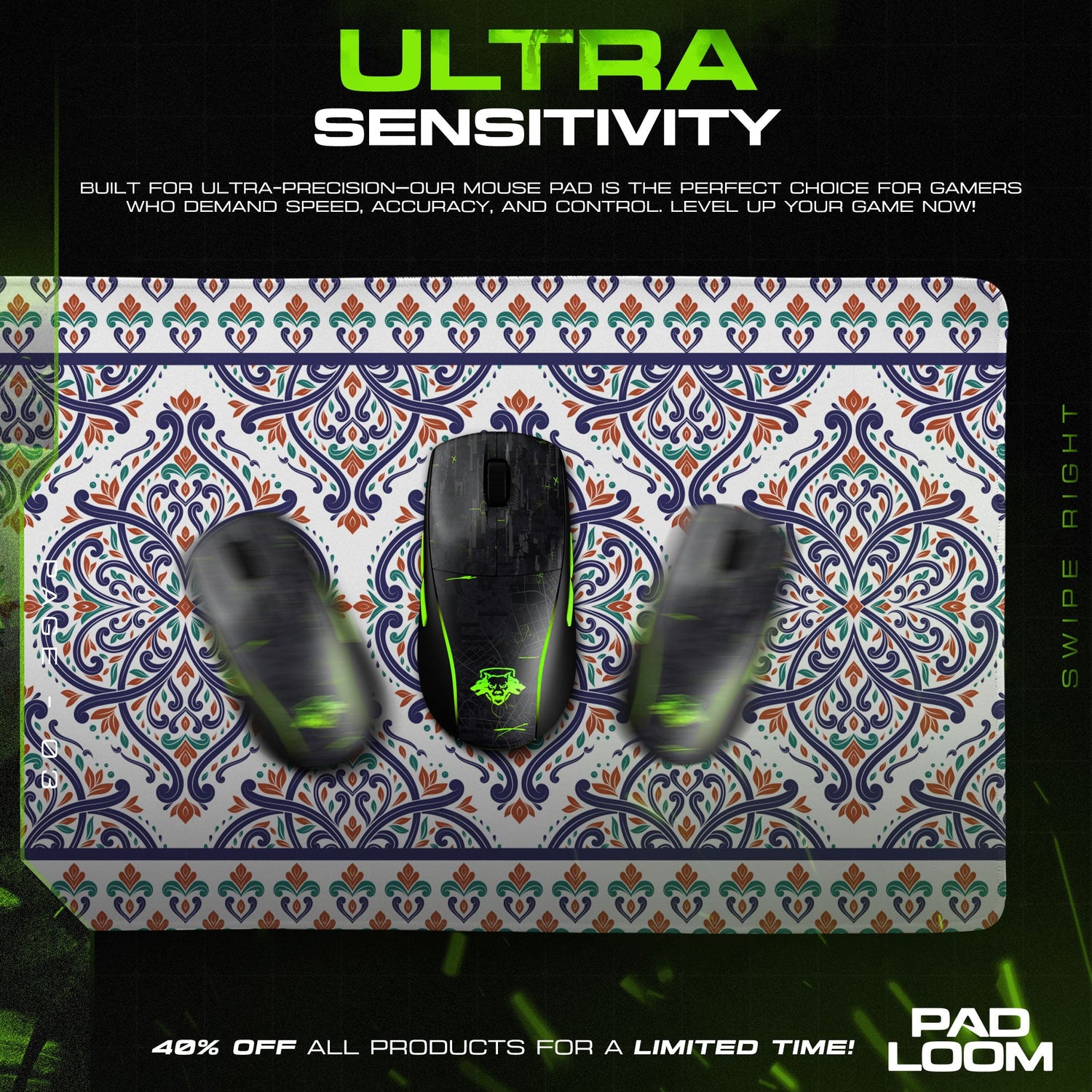 Mediterranean Tile Mouse Pad, Colorful Patterned Gaming Desk Mat Padloom