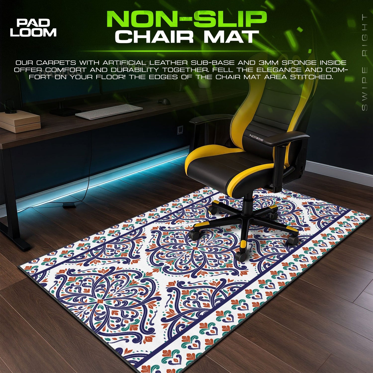 Mediterranean Tile Mouse Pad, Colorful Patterned Gaming Desk Mat Padloom