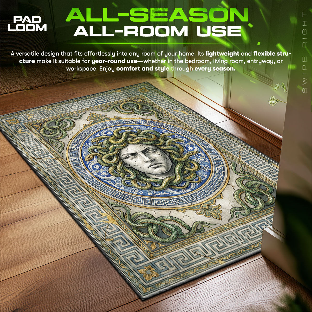 Detailed close-up of Medusa rug pattern